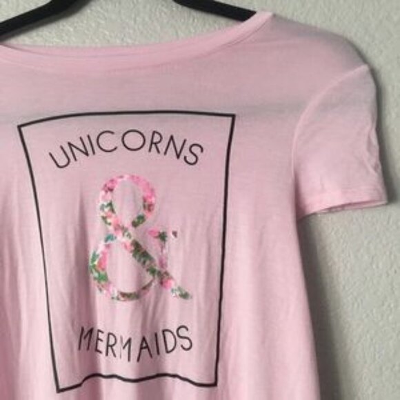 Grayson Social Pink Unicorns‎ & Mermaids Graphic Tee Lightweight Twee Casual - Picture 4 of 8